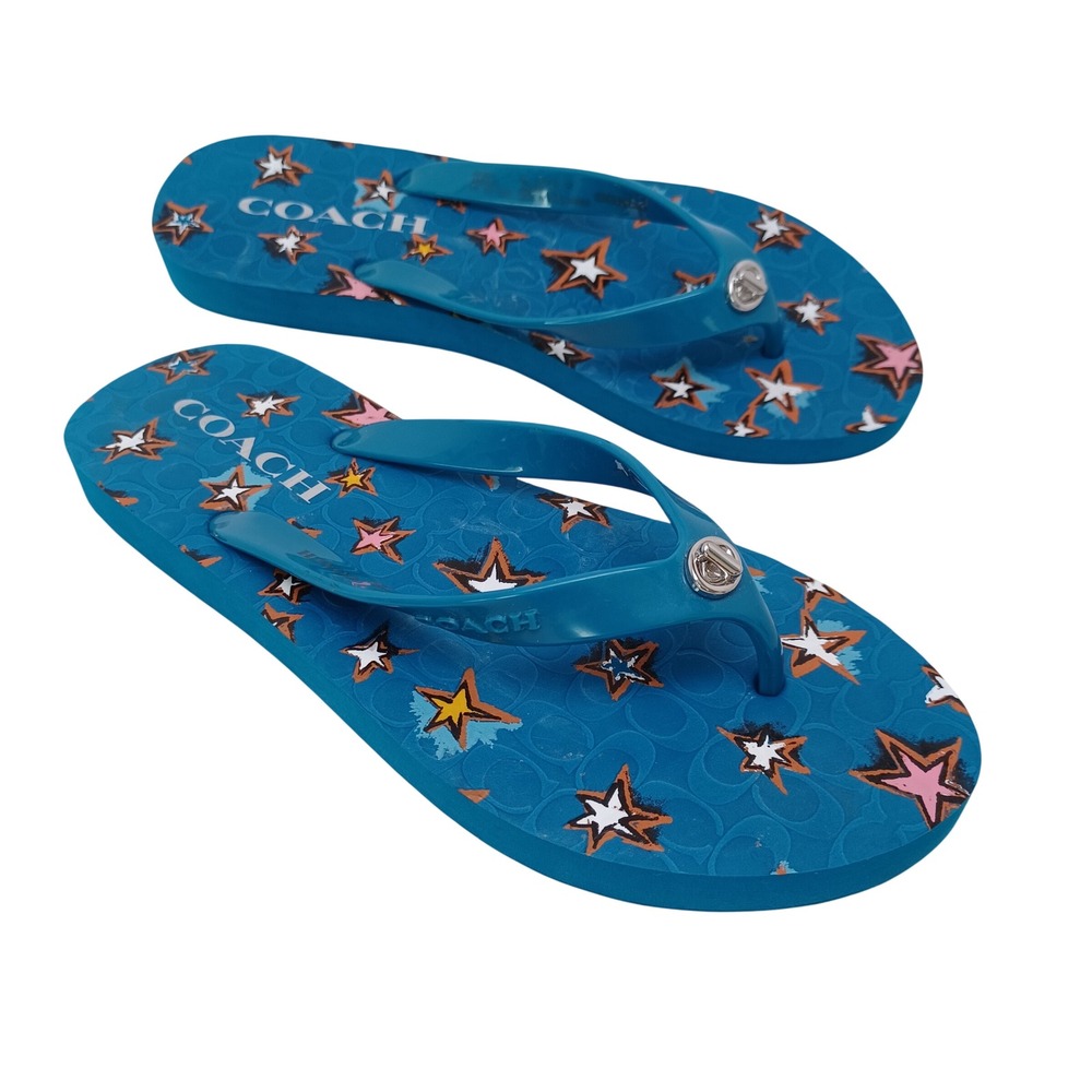 Coach Abigail Blue Star Print Signature C Flip Flop Sandals A01821 Size 6B
